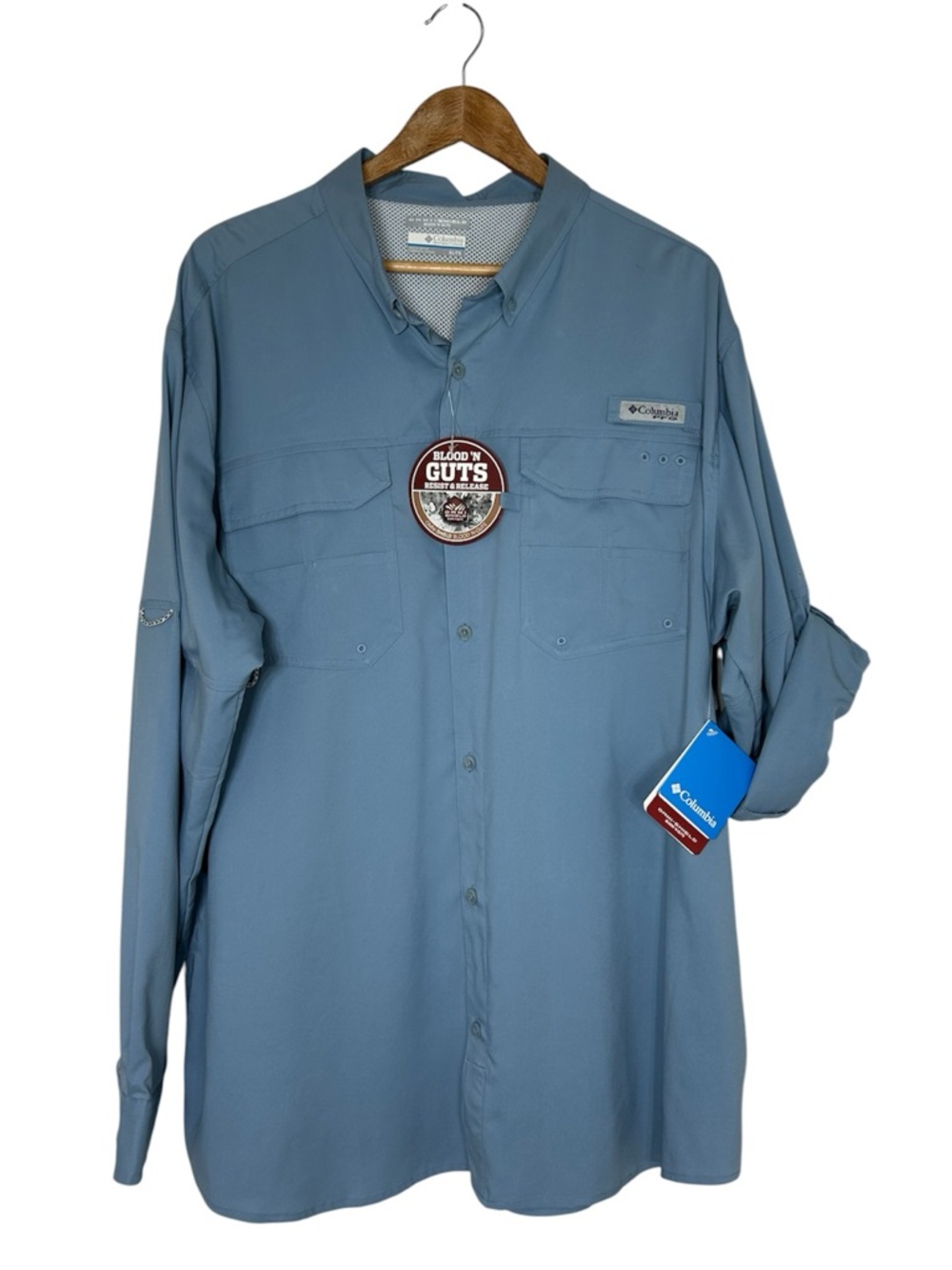 Columbia PFG Blood & Guts III Slate Blue Stain Resistant UPF50 Fishing Shirt XL